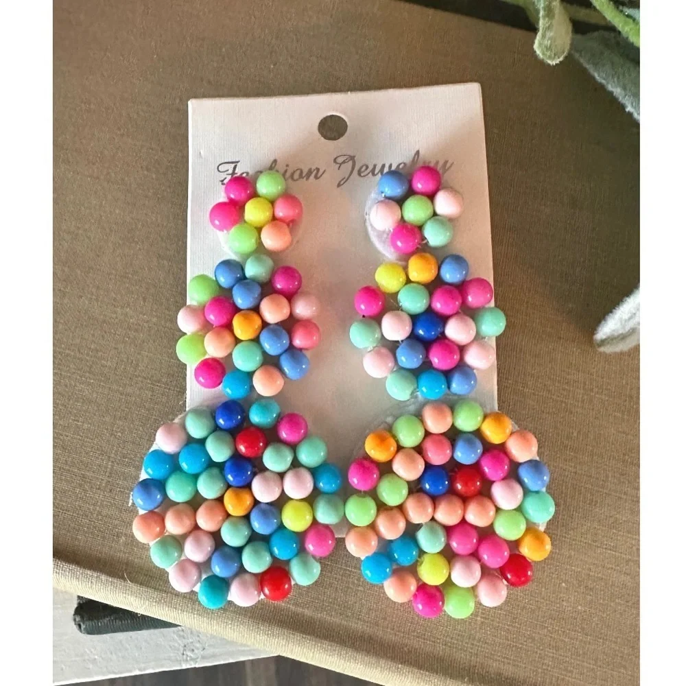 Multi colored beaded round drop earrings